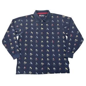 Vintage 90s Chaps Ralph Lauren Fishing Lure Polo Shirt Navy Made in USA - L